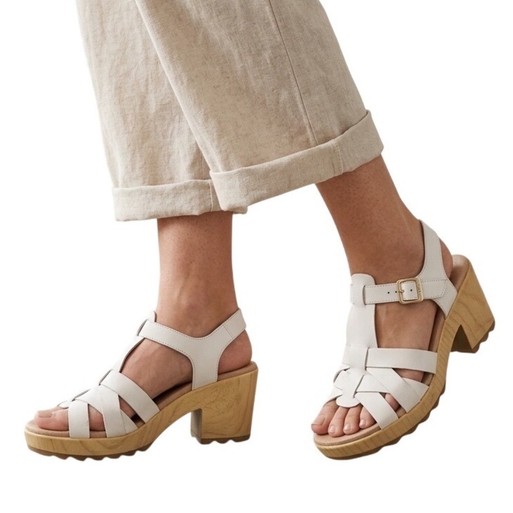 Dr. Scholl's White Leather Fisherman Platform Sandals Block Heel Womens Size 9.5